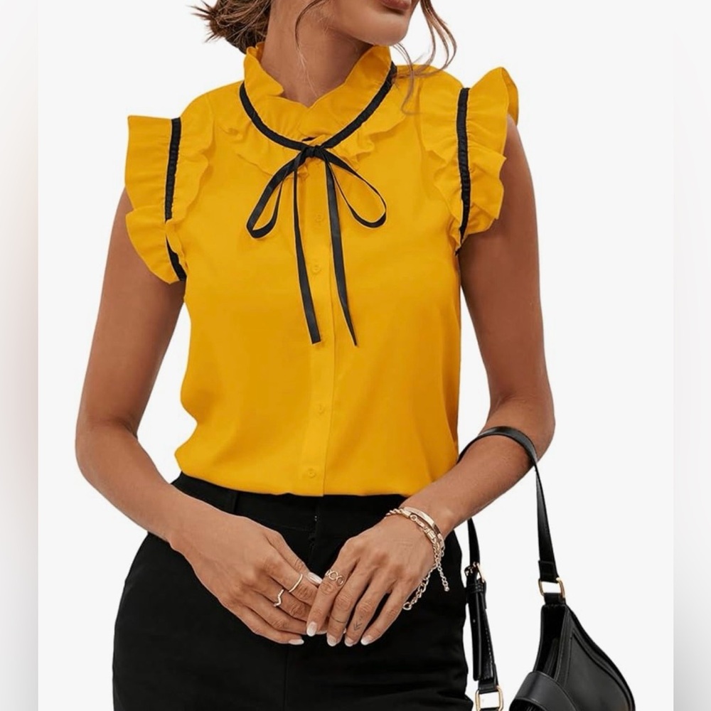 Yellow Ruffled Sleeveless Top